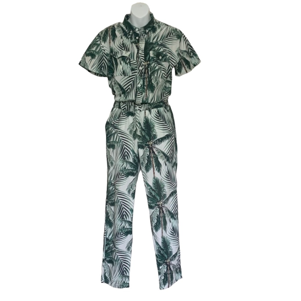 Unisex Standard Issue NYC Tropical Palm Leaf Print  Jumpsuit